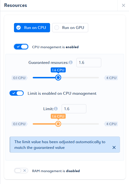 RAM limit adjustment message.