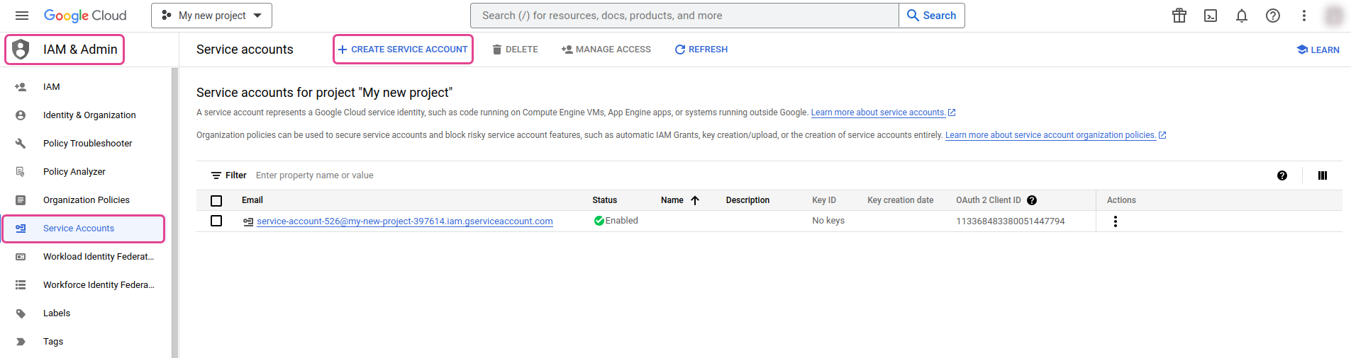 bigquery article1 service account creation